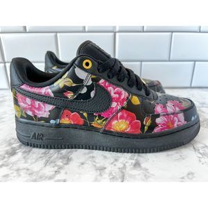 Nike Air Force 1 Low Black Floral Print Athletic Sneaker Shoes